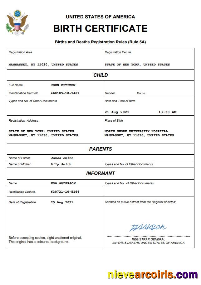 USA birth certificate